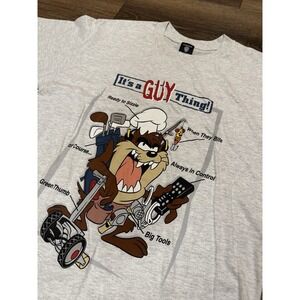 Taz It's A Guy Thing! Vintage T-Shirt Large Gray Single Stitch Warner Bros 90s